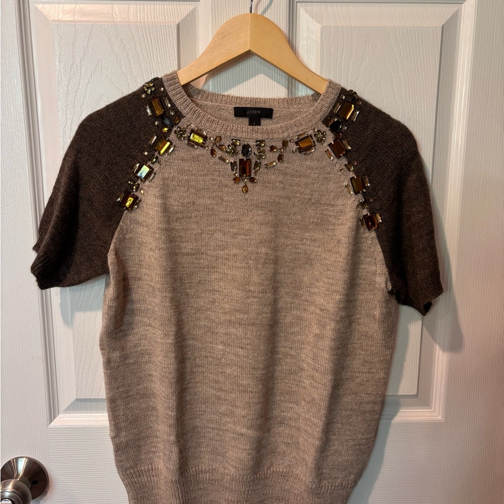 J.Crew Merino Wool Short Sleeve Embellished Sweater